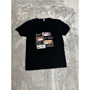 Black Anime Graphic T Shirt Women's Short Sleeve "Just A Girl Who Loves Anime"